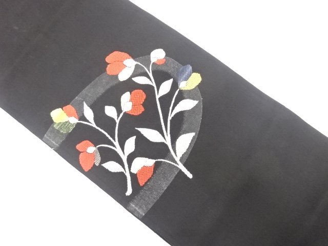 枝花模様織り出し　名古屋帯